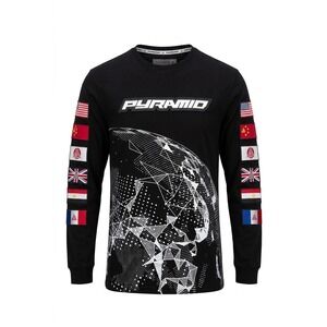 Black Pyramid Long Sleeve Shirt Large Globe Graphic Flags Streetwear Chris Brown